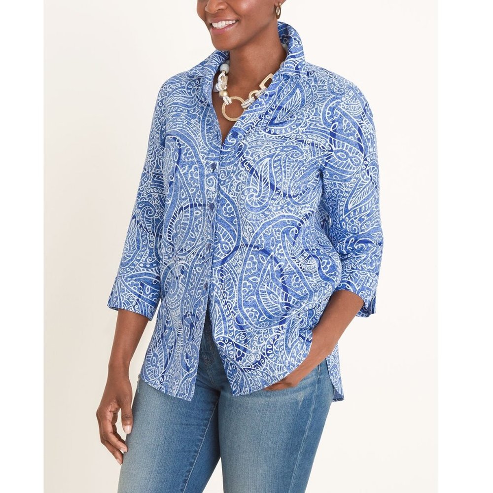 Chico's Linen No Iron Casual Paisley Shirt Size 3 XL